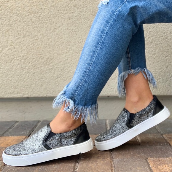 NIB Metallic Faux Pony Hair Fur Slip On Sneakers - Picture 5 of 8